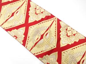 アンティーク　向かい鶴に華紋織り出し袋帯（着用可）